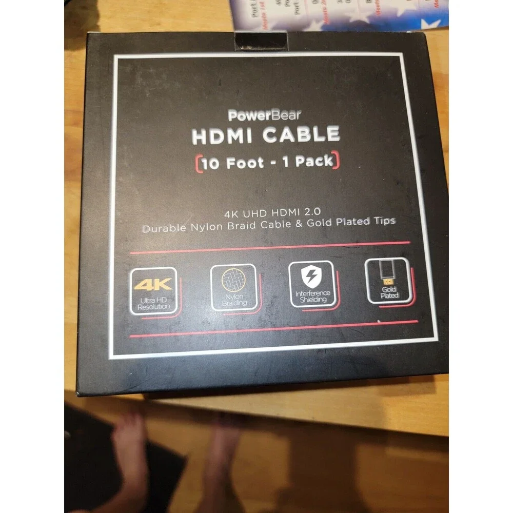 PowerBear‎ HDMI Cable 10 Ft 4K UHD HDMI 2.0 Nylon Braid Cable & Gold Plated Tips